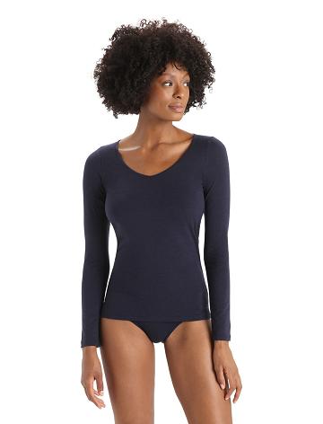 Midnight Navy Women's Icebreaker Merino Siren Long Sleeve Sweetheart Top Underwear | USA 1687LISH